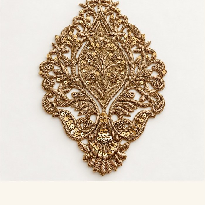 Mughal Medallion Motif heavy gold dabka medallion embroidery